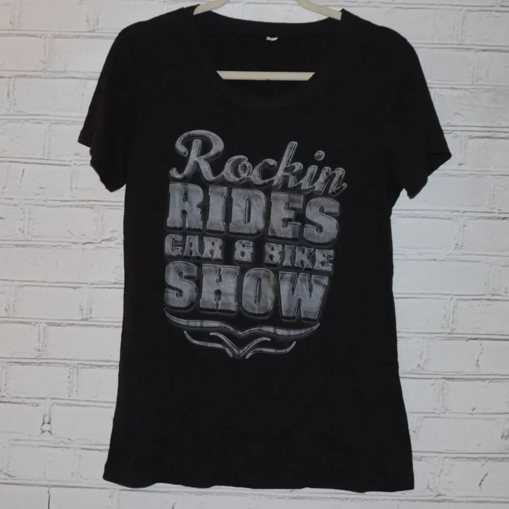🏁 Rockin Rides Car & Bike Show Tee – Black – Women’s Fit – Size Medium